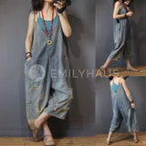 Oversized Washed Denim Jumpsuits [Pre-Order] Color: Gray - One Size Playsuits &