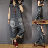 Oversized Zipped Denim Jumpsuits [Pre-Order] Color: Blue - One Size Playsuits &