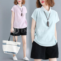 Polo Collar Top [Pre-Order] Color: Purple/blue/gray/yellow - Size: L-2Xl Tops