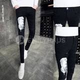 Printed Skinny Fit Jeans [Pre-Order] Color: White/blue/black - Size: W26-33 26 / Black A