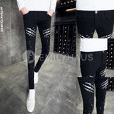 Printed Skinny Fit Jeans [Pre-Order] Color: White/blue/black - Size: W26-33 26 / Black B