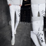 Printed Skinny Fit Jeans [Pre-Order] Color: White/blue/black - Size: W26-33 26 / White
