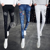 Printed Skinny Fit Jeans [Pre-Order] Color: White/blue/black - Size: W26-33