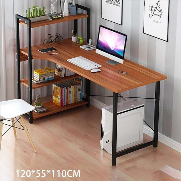 Mrosaa Upgraded Computer Laptop Desk 47" Modern Style Computer Desk with 4 Tiers Bookshelf for Home Office Studying Living Room