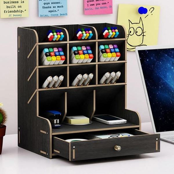 Multi-function Wooden Desktop Pen Holder Office School Storage Case Desk Pen Pencil Organizer