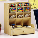 Multi-function Wooden Desktop Pen Holder Office School Storage Case Desk Pen Pencil Organizer