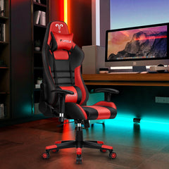 Furgle Gaming Office Chairs 180 Degree Reclining Computer Chair Comfortable Executive Computer Seating Racer Recliner PU Leather