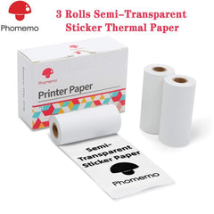 3 Rolls Phomemo Semi-Transparent Sticker Thermal Paper For Phomemo M02/M02 Pro/M02S Mini Bluetooth Pocket Printer 50mm x 2.5m