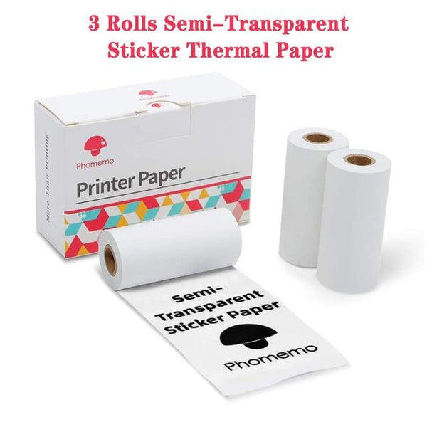 3 Rolls Phomemo Semi-Transparent Sticker Thermal Paper For Phomemo M02/M02 Pro/M02S Mini Bluetooth Pocket Printer 50mm x 2.5m