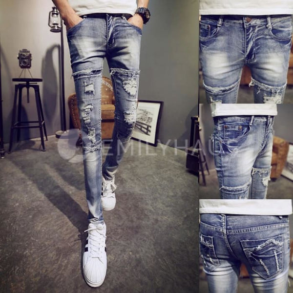 Ripped Skinny Fit Denim Jeans [Pre-Order] - Size: W27-31