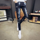 Ripped Skinny Fit Jeans [Pre-Order] Color: Blue - Size: W27-33