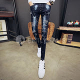 Ripped Skinny Fit Jeans [Pre-Order] Color: Blue - Size: W27-33