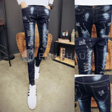 Ripped Skinny Fit Jeans [Pre-Order] Color: Blue - Size: W27-33