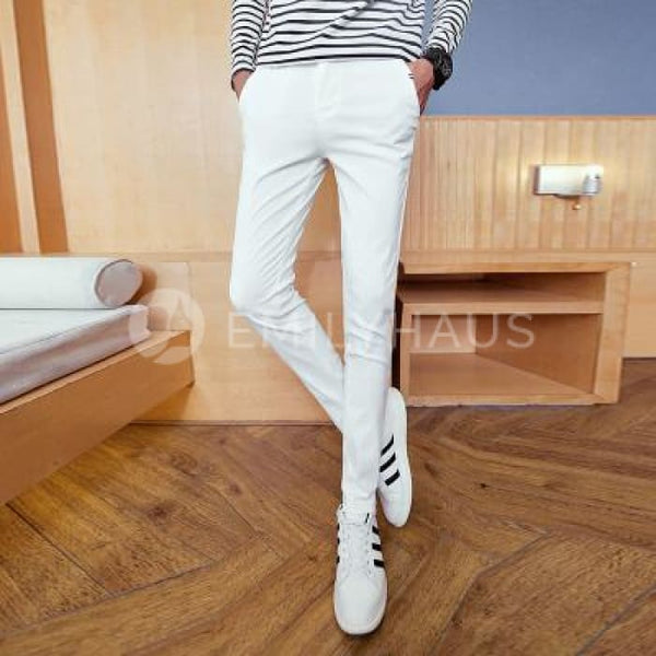 Skinny Fit Casual Pants [Pre-Order] Color: Black/white/beige - Size: W26-34 26 / White