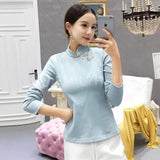 Slim-Fit Cheongsam Tops [Pre-Order] Color: Green/pink/blue/beige - Size: S-Xl S / Blue