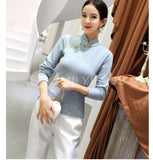 Slim-Fit Cheongsam Tops [Pre-Order] Color: Green/pink/blue/beige - Size: S-Xl