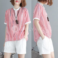 Stripes Short-Sleeved Top [Pre-Order] Color: Black - Size: L-Xl Tops