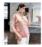 Traditional Embroidered Cheongsam Tops [Pre-Order] Color: Pink - Size: S-Xl